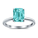 Emerald Simulated Cubic Zirconia Cathedral Engagement Ring 925 Sterling Silver Center Stone-(7mmx5mm)