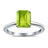 Emerald Simulated Cubic Zirconia Cathedral Engagement Ring 925 Sterling Silver Center Stone-(7mmx5mm)