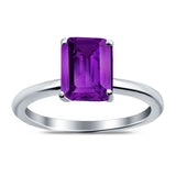 Cathedral Engagement Ring Emerald Simulated Cubic Zirconia 925 Sterling Silver Center Stone-(8mmx6mm)