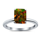 Cathedral Engagement Ring Emerald Simulated Cubic Zirconia 925 Sterling Silver Center Stone-(8mmx6mm)