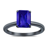 Cathedral Engagement Ring Emerald Simulated Cubic Zirconia 925 Sterling Silver Center Stone-(8mmx6mm)