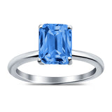 Cathedral Engagement Ring Emerald Simulated Cubic Zirconia 925 Sterling Silver Center Stone-(8mmx6mm)