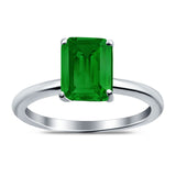 Cathedral Engagement Ring Emerald Simulated Cubic Zirconia 925 Sterling Silver Center Stone-(8mmx6mm)