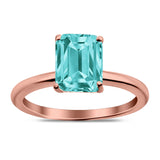 Cathedral Engagement Ring Emerald Simulated Cubic Zirconia 925 Sterling Silver Center Stone-(8mmx6mm)
