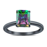 Cathedral Engagement Ring Emerald Simulated Cubic Zirconia 925 Sterling Silver Center Stone-(8mmx6mm)