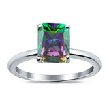 Cathedral Engagement Ring Emerald Simulated Cubic Zirconia 925 Sterling Silver Center Stone-(8mmx6mm)