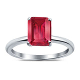 Cathedral Engagement Ring Emerald Simulated Cubic Zirconia 925 Sterling Silver Center Stone-(8mmx6mm)