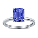 Cathedral Engagement Ring Emerald Simulated Cubic Zirconia 925 Sterling Silver Center Stone-(8mmx6mm)