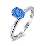 Simulated Cubic Zirconia Cathedral Wedding Ring 925 Sterling Silver Center Stone-(7mmx5mm)