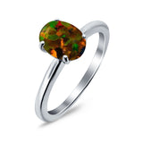 Oval Cut Simulated Cubic Zirconia Cathedral Wedding Ring 925 Sterling Silver Center Stone-(8mmx6mm)