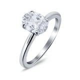 Oval Cut Simulated Cubic Zirconia Cathedral Wedding Ring 925 Sterling Silver Center Stone-(8mmx6mm)