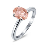 Oval Cut Simulated Cubic Zirconia Cathedral Wedding Ring 925 Sterling Silver Center Stone-(8mmx6mm)