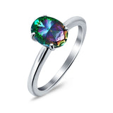Oval Cut Simulated Cubic Zirconia Cathedral Wedding Ring 925 Sterling Silver Center Stone-(8mmx6mm)