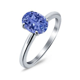 Oval Cut Simulated Cubic Zirconia Cathedral Wedding Ring 925 Sterling Silver Center Stone-(8mmx6mm)