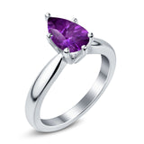 Solitaire Teardrop Simulated Cubic Zirconia Wedding Ring 925 Sterling Silver Center Stone-(8mmx6mm)