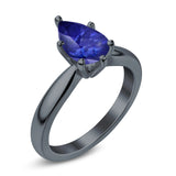 Solitaire Teardrop Simulated Cubic Zirconia Wedding Ring 925 Sterling Silver Center Stone-(8mmx6mm)