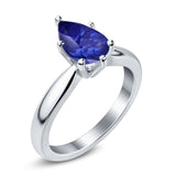 Solitaire Teardrop Simulated Cubic Zirconia Wedding Ring 925 Sterling Silver Center Stone-(8mmx6mm)