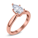 Solitaire Teardrop Simulated Cubic Zirconia Wedding Ring 925 Sterling Silver Center Stone-(8mmx6mm)