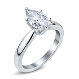 Solitaire Teardrop Simulated Cubic Zirconia Wedding Ring 925 Sterling Silver Center Stone-(8mmx6mm)