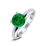 Round Simulated Cubic Zirconia Cathedral Wedding Ring 925 Sterling Silver Center Stone-(6mm)