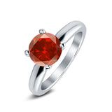 Round Simulated Cubic Zirconia Cathedral Wedding Ring 925 Sterling Silver Center Stone-(6mm)