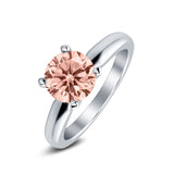 Round Simulated Cubic Zirconia Cathedral Wedding Ring 925 Sterling Silver Center Stone-(6mm)
