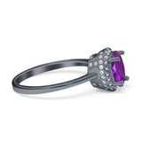 Halo Art Deco Oval Engagement Ring Simulated Cubic Zirconia 925 Sterling Silver