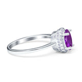 Halo Art Deco Oval Engagement Ring Simulated Cubic Zirconia 925 Sterling Silver