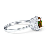 Halo Art Deco Oval Engagement Ring Simulated Cubic Zirconia 925 Sterling Silver