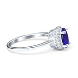 Halo Art Deco Oval Engagement Ring Simulated Cubic Zirconia 925 Sterling Silver