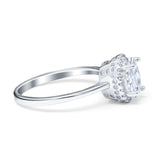 Halo Art Deco Oval Engagement Ring Simulated Cubic Zirconia 925 Sterling Silver