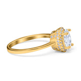 Halo Art Deco Oval Engagement Ring Simulated Cubic Zirconia 925 Sterling Silver