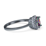 Halo Art Deco Oval Engagement Ring Simulated Cubic Zirconia 925 Sterling Silver