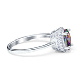 Halo Art Deco Oval Engagement Ring Simulated Cubic Zirconia 925 Sterling Silver