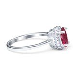 Halo Art Deco Oval Engagement Ring Simulated Cubic Zirconia 925 Sterling Silver