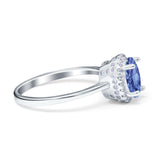 Halo Art Deco Oval Engagement Ring Simulated Cubic Zirconia 925 Sterling Silver