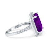 Halo Emerald Cut Engagement Ring Simulated Cubic Zirconia 925 Sterling Silver