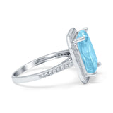 Halo Emerald Cut Engagement Ring Simulated Cubic Zirconia 925 Sterling Silver