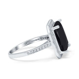 Halo Emerald Cut Engagement Ring Simulated Cubic Zirconia 925 Sterling Silver