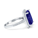 Halo Emerald Cut Engagement Ring Simulated Cubic Zirconia 925 Sterling Silver
