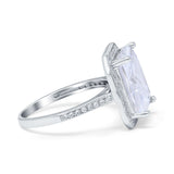 Halo Emerald Cut Engagement Ring Simulated Cubic Zirconia 925 Sterling Silver