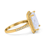 Halo Emerald Cut Engagement Ring Simulated Cubic Zirconia 925 Sterling Silver