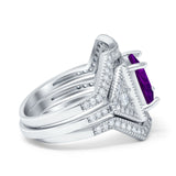Princess Cut Vintage Art Deco Three Piece Bridal Set Wedding Ring Band Round Simulated Cubic Zirconia 925 Sterling Silver