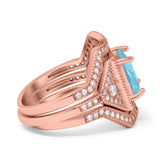 Princess Cut Vintage Art Deco Three Piece Bridal Set Wedding Ring Band Round Simulated Cubic Zirconia 925 Sterling Silver