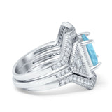 Princess Cut Vintage Art Deco Three Piece Bridal Set Wedding Ring Band Round Simulated Cubic Zirconia 925 Sterling Silver