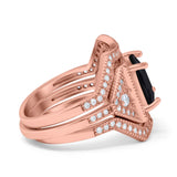 Princess Cut Vintage Art Deco Three Piece Bridal Set Wedding Ring Band Round Simulated Cubic Zirconia 925 Sterling Silver