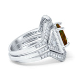 Princess Cut Vintage Art Deco Three Piece Bridal Set Wedding Ring Band Round Simulated Cubic Zirconia 925 Sterling Silver