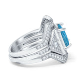 Princess Cut Vintage Art Deco Three Piece Bridal Set Wedding Ring Band Round Simulated Cubic Zirconia 925 Sterling Silver