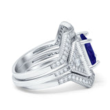 Princess Cut Vintage Art Deco Three Piece Bridal Set Wedding Ring Band Round Simulated Cubic Zirconia 925 Sterling Silver