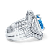 Princess Cut Vintage Art Deco Three Piece Bridal Set Wedding Ring Band Round Simulated Cubic Zirconia 925 Sterling Silver